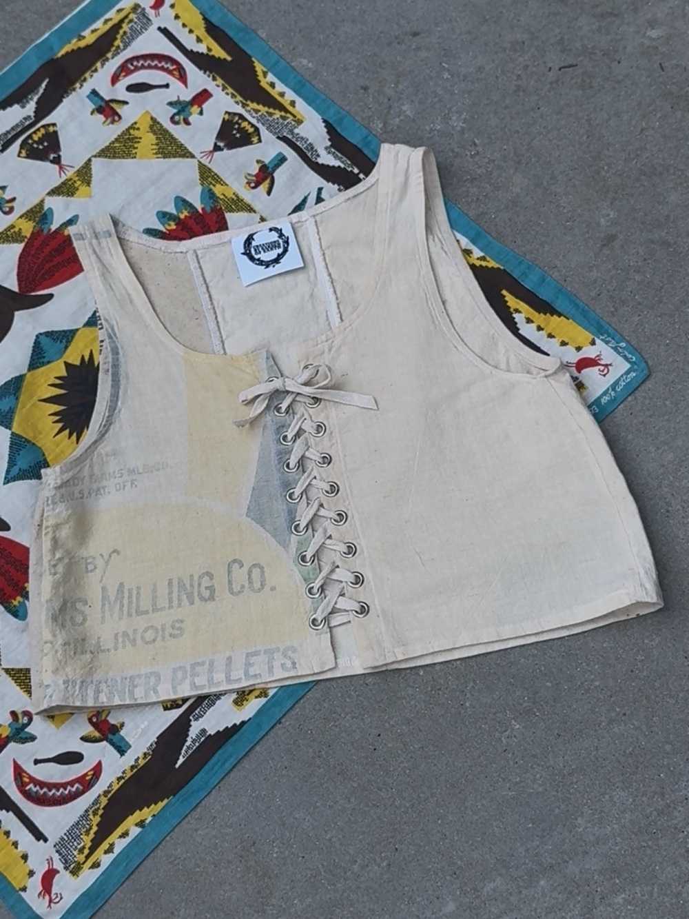 Handmade vintage feedsack fabric top